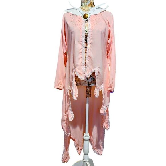 Cosplay Anime Pink Sparkly Jeweled Lace Hankerchief Hem White Wing Collar Robe - Picture 12 of 12